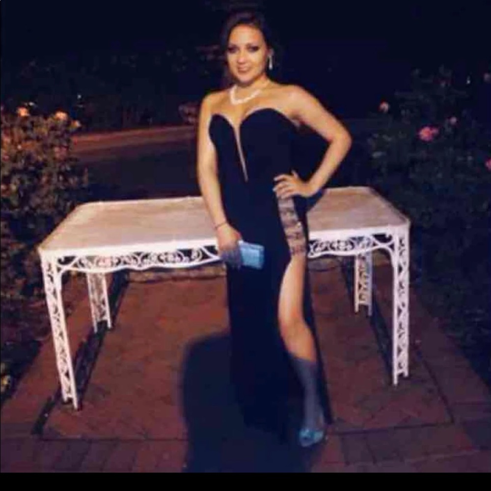 Beautiful Open Leg Navy Prom Crystallized Dress